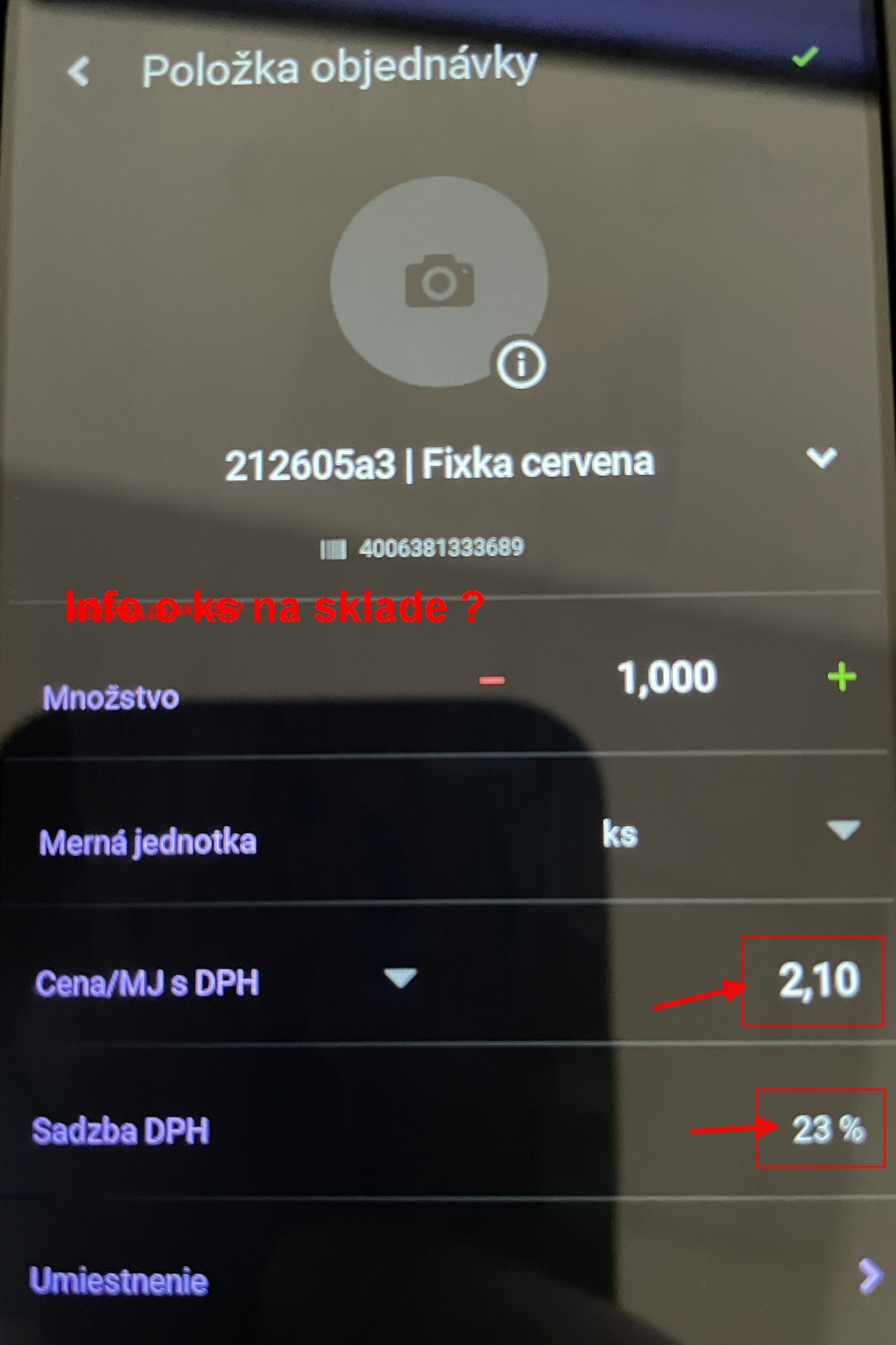 Polozka do objednavky, chyby